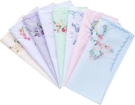 3x Assorted Ladies Novetly Embroidered Cotton Soft Handkerchiefs Scalloped