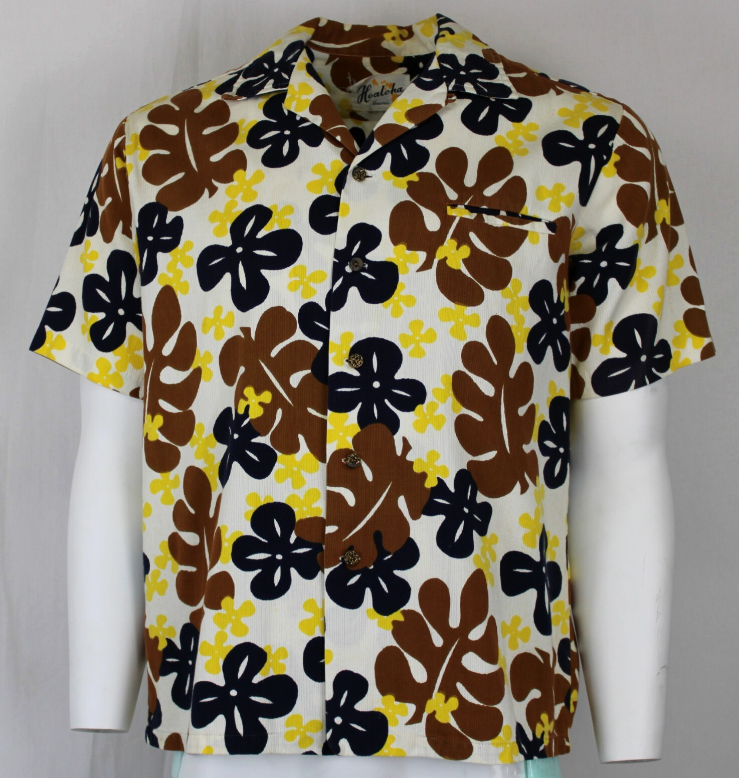 Hoaloha Flower Power Hippy Corded Cotton Vintage Hawaiian Shirt – 1970s – XS