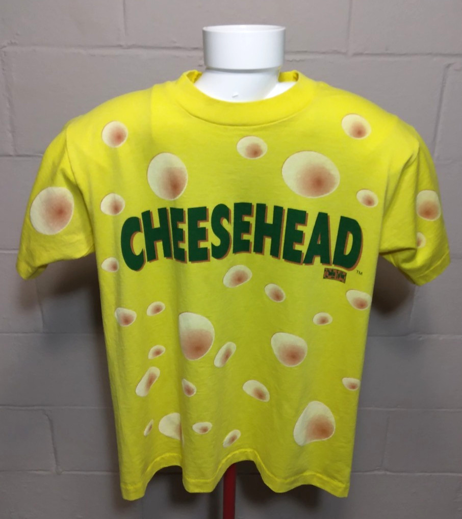Vintage Cheesehead Green Bay Packers Yellow T-Shirt Medium Single Stitch USA