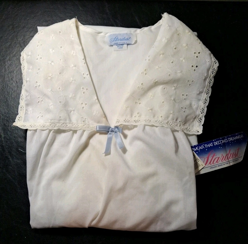 NEW VTG 60s Stardust White Lace Nightgown Large Sleepwear GrandmaCore USA