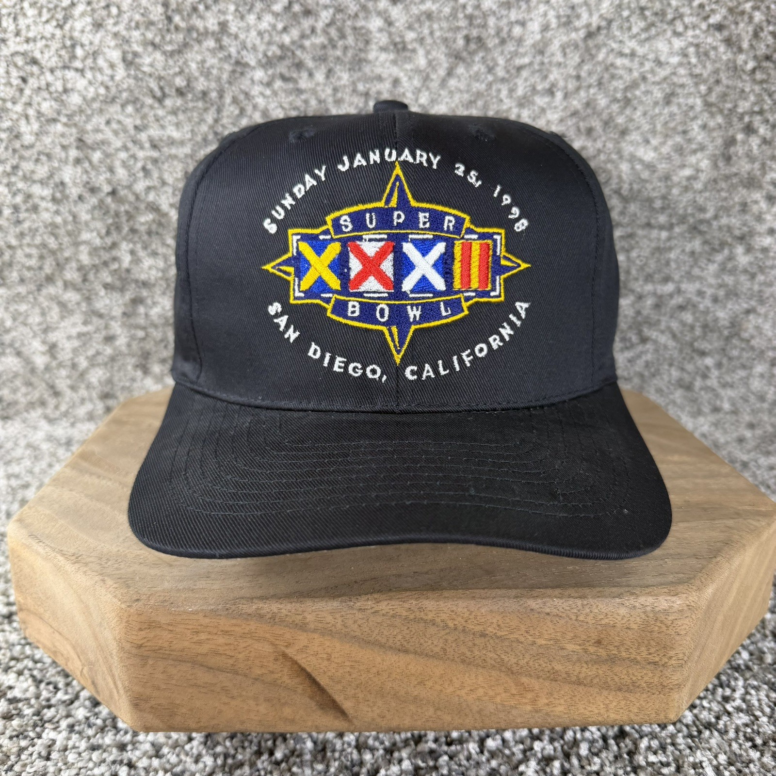 Vintage 90s 1998 ANNCO NFL Super Bowl XXXII California Snapback Sports Cap Black