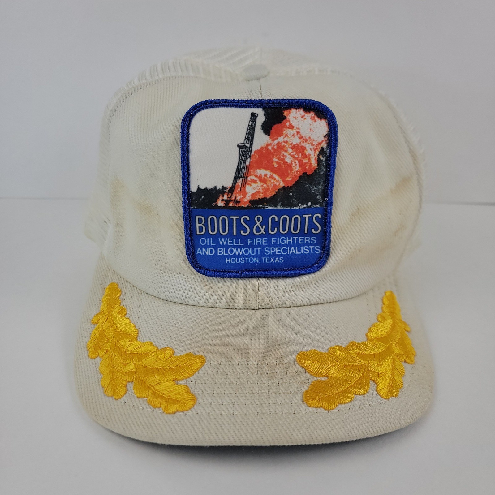 Vintage Boots & Coots Trucker Hat Patch Mesh Snapback USA White Scrambled Eggs