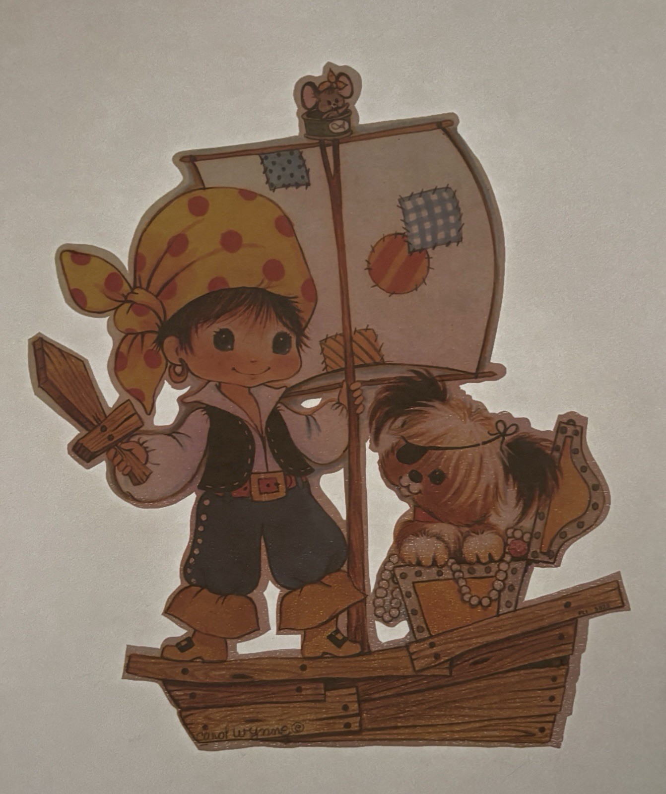 Original Vintage Cute Pirate Kid Dog Fantasy Iron On Transfer