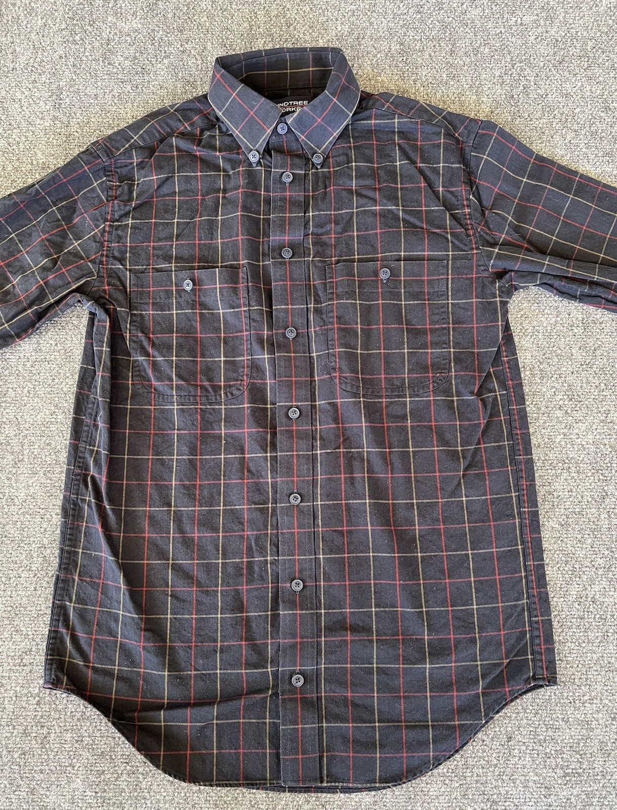 Roundtree Yorke Mens VTG Herringbone Shirt Blue Red Check Long Sleeve Preppy