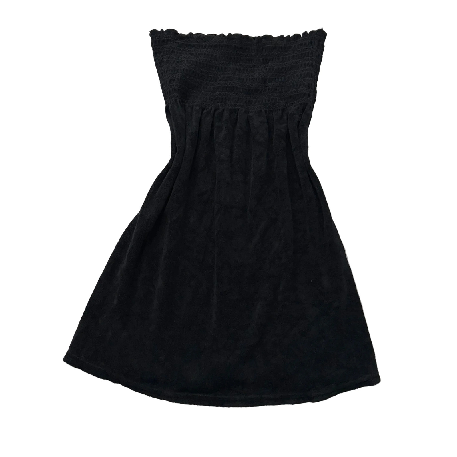 Vintage Juicy Couture Women Black Terrycloth Smocked Tube Dress Strapless Size S