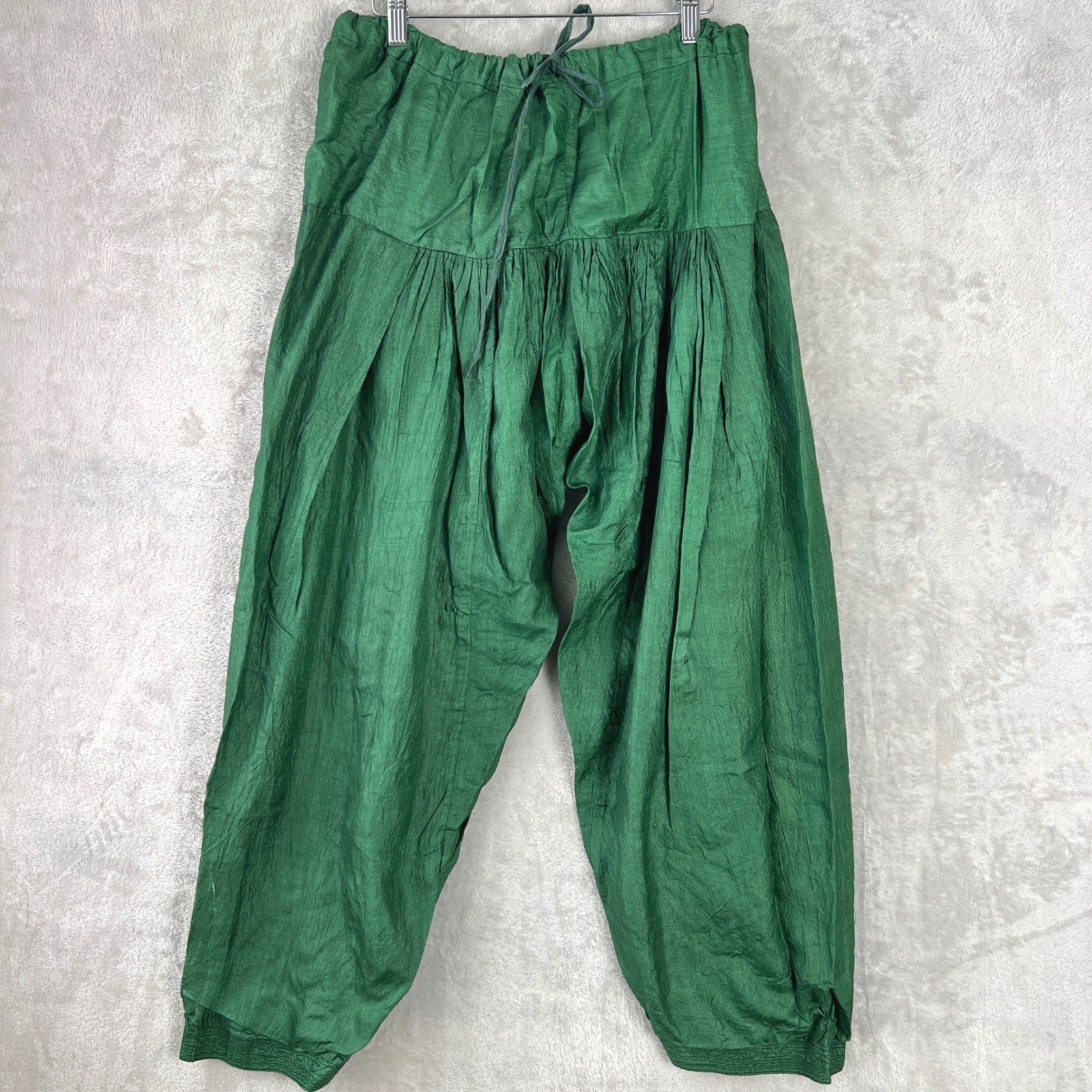 Vintage Textured Harem MC Hammer Pants Green Boho Baggy Trousers one size