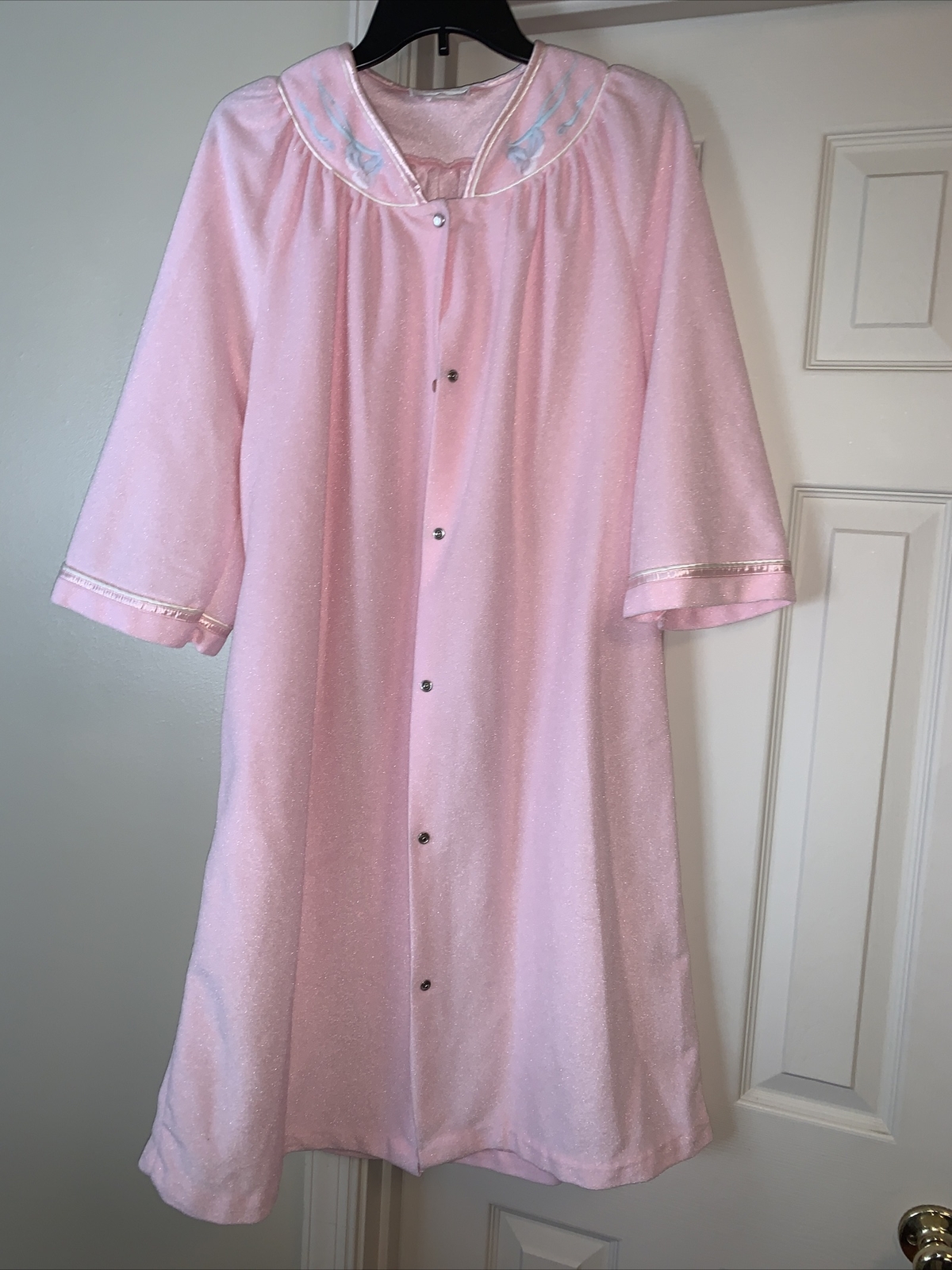 Vintage Ashley Ames Pretty in Pink Housecoat Robe Granny MooMoo Sz M L ❤️tb5m11