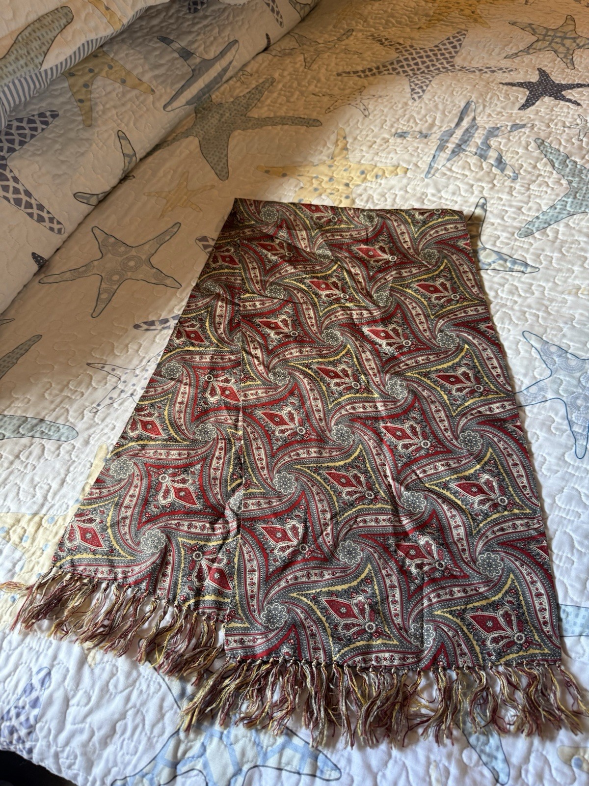 Vtg Marshall Fields Scarf by Cisco Silk With Rayon Fringe 52”