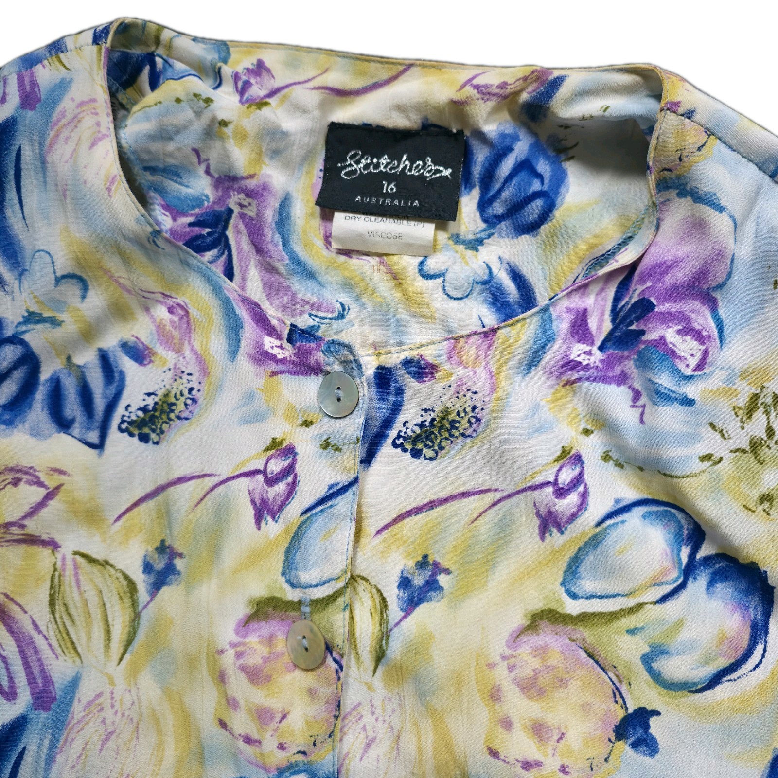 Vintage Stitches Australia Floral Midi Dress Belted Button Front Plus Size 16