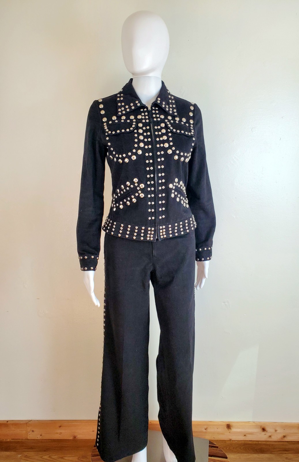 Vintage 1970s Roncelli Studded Pants Set Jacket Rock Star Western Metal Sz XS