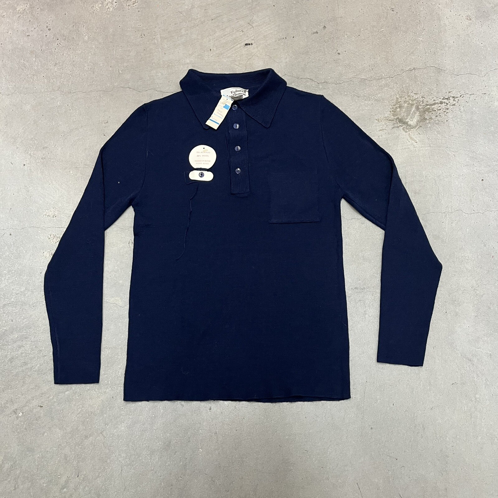 Vintage Knit Loop Collar Polo Shirt Long Sleeve Sz M Nwt Blue Tailored Gentleman