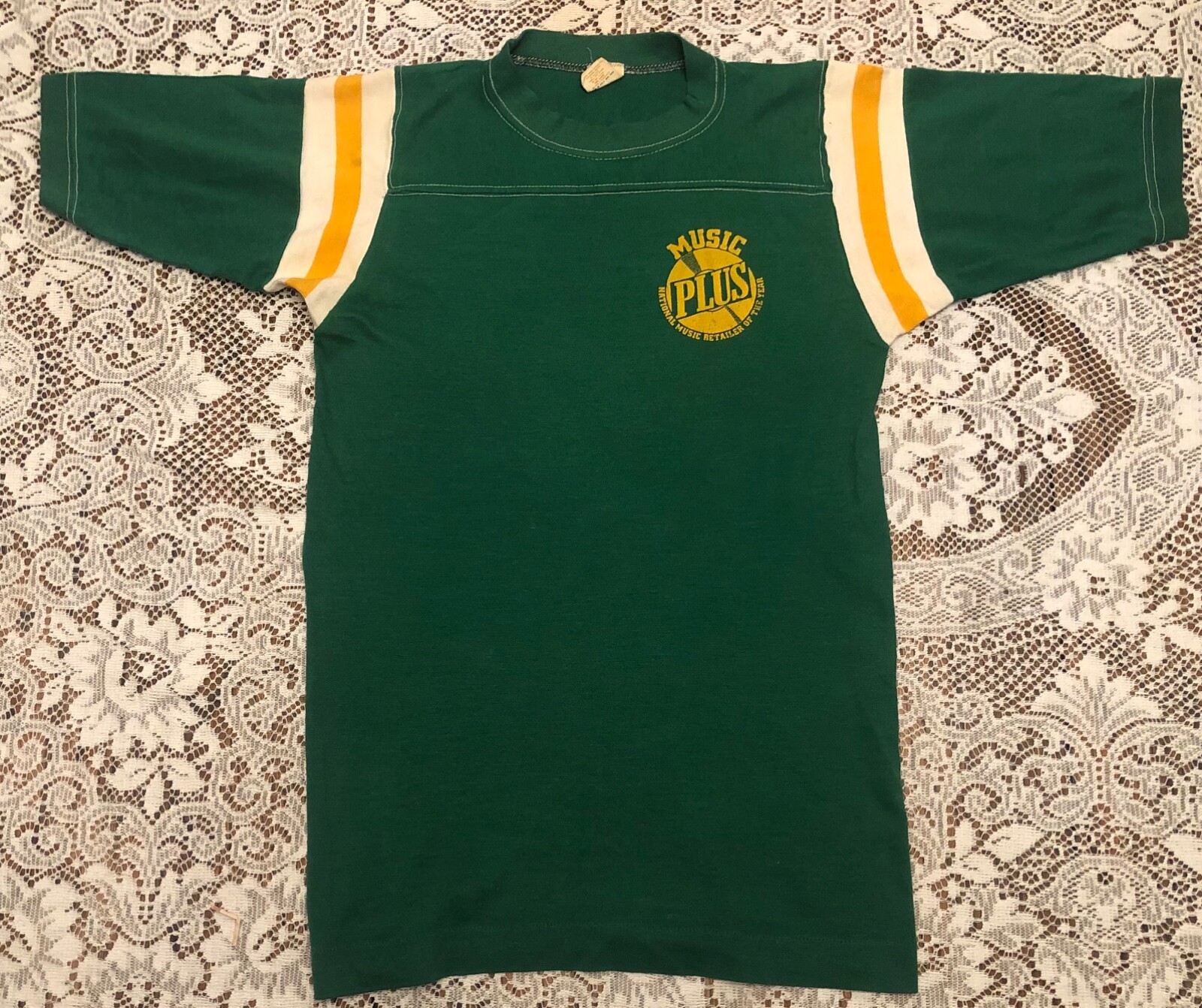 Vintage 1980s Music Plus employee jersey/shirt S 34-36 50%cotton 50%polyester