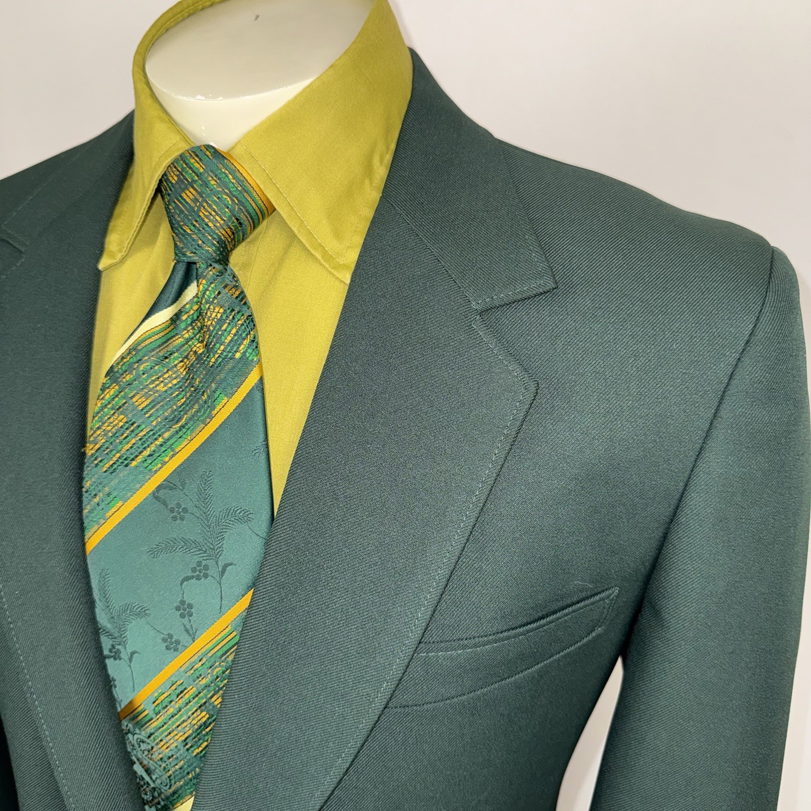 Vintage 60s 70s Leisure Suit Jacket Blazer Sport Coat Green Disco Mod Mens 44 R