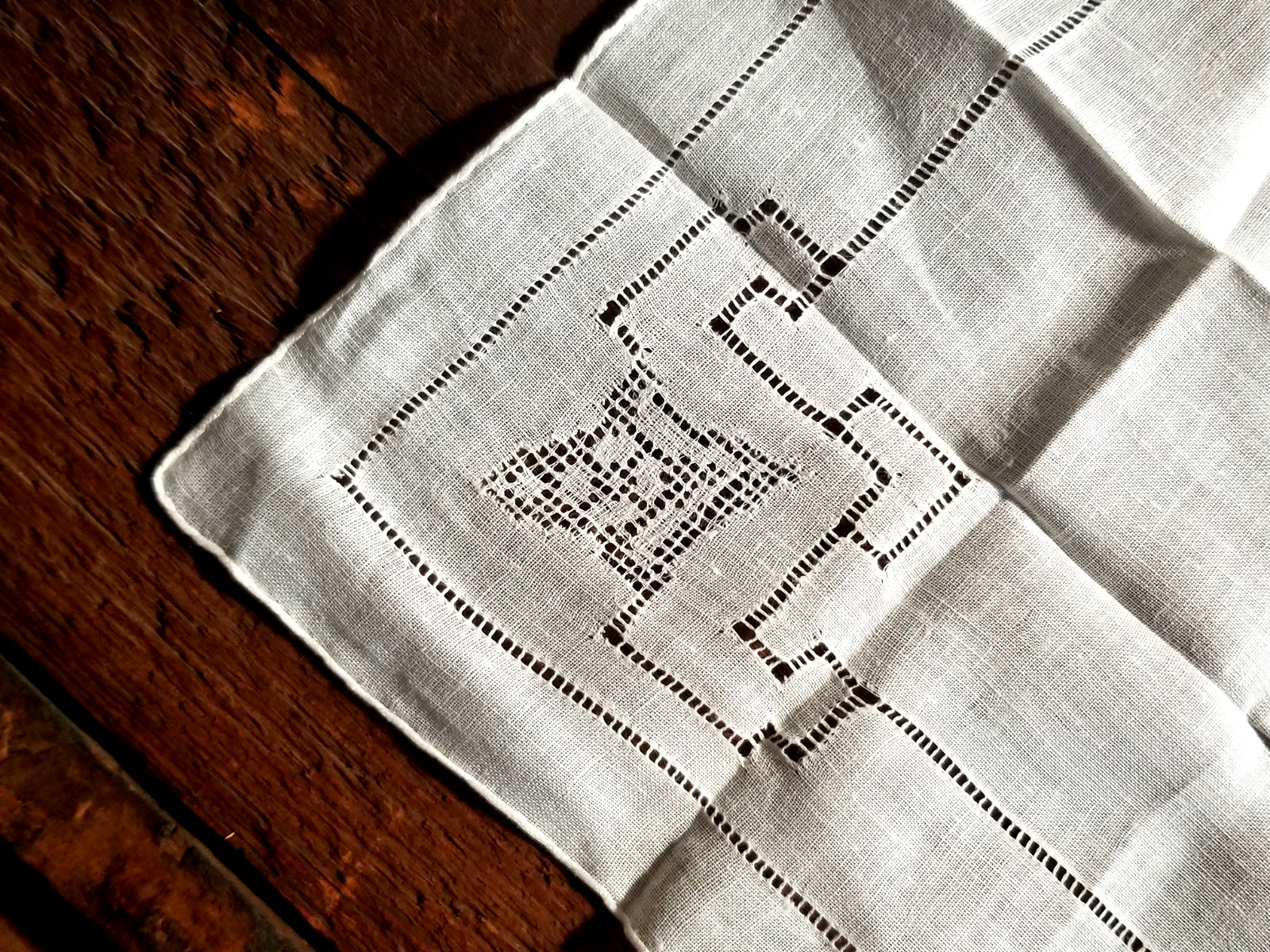 Art Deco 1920s Wedding Bachelor Handkerchief Hanky Drawn Thread Pull Work White