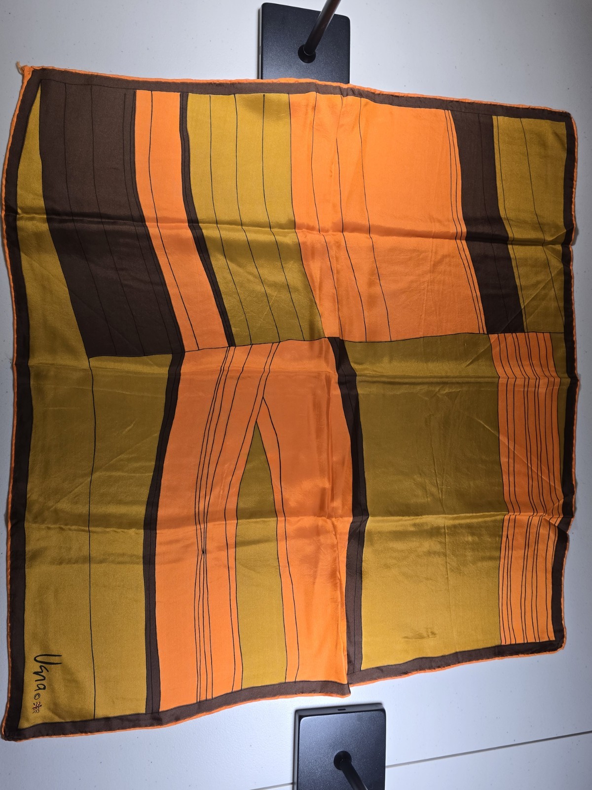 Vera Neumann Signed Scarf Ladybug Silk Mix Orange Brown Artistic Design 26×25