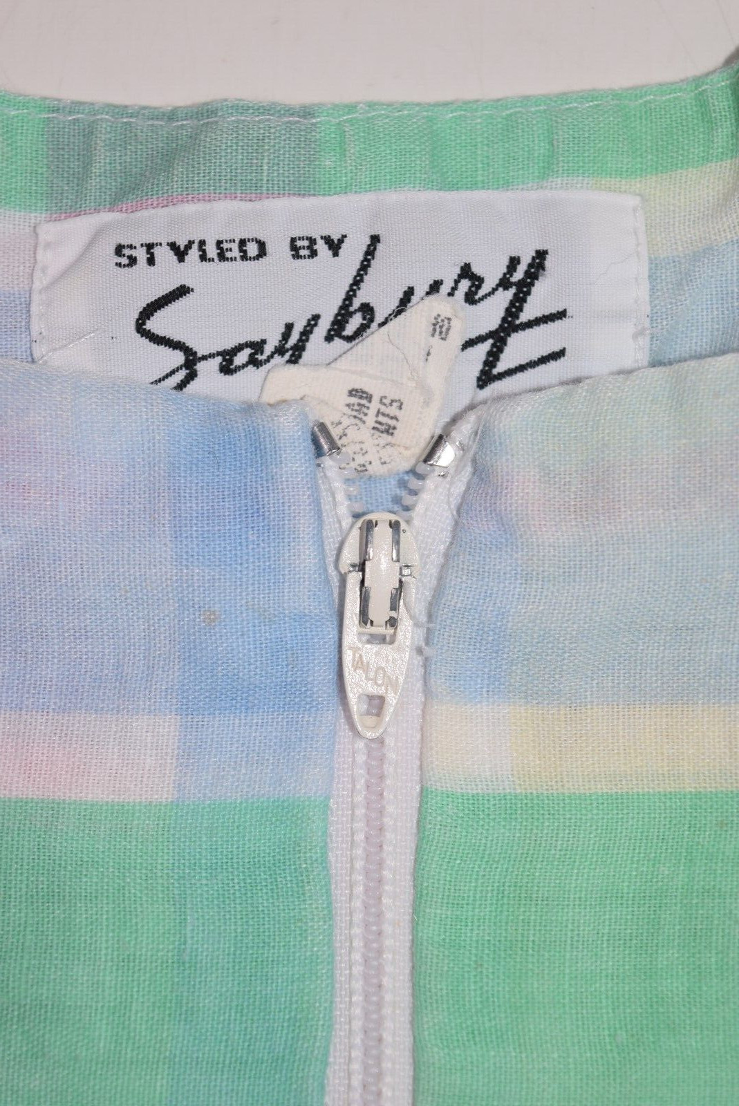 Vintage Saybury Dress Womens Small Pastel Plaid Ruffle House 80s Cotton