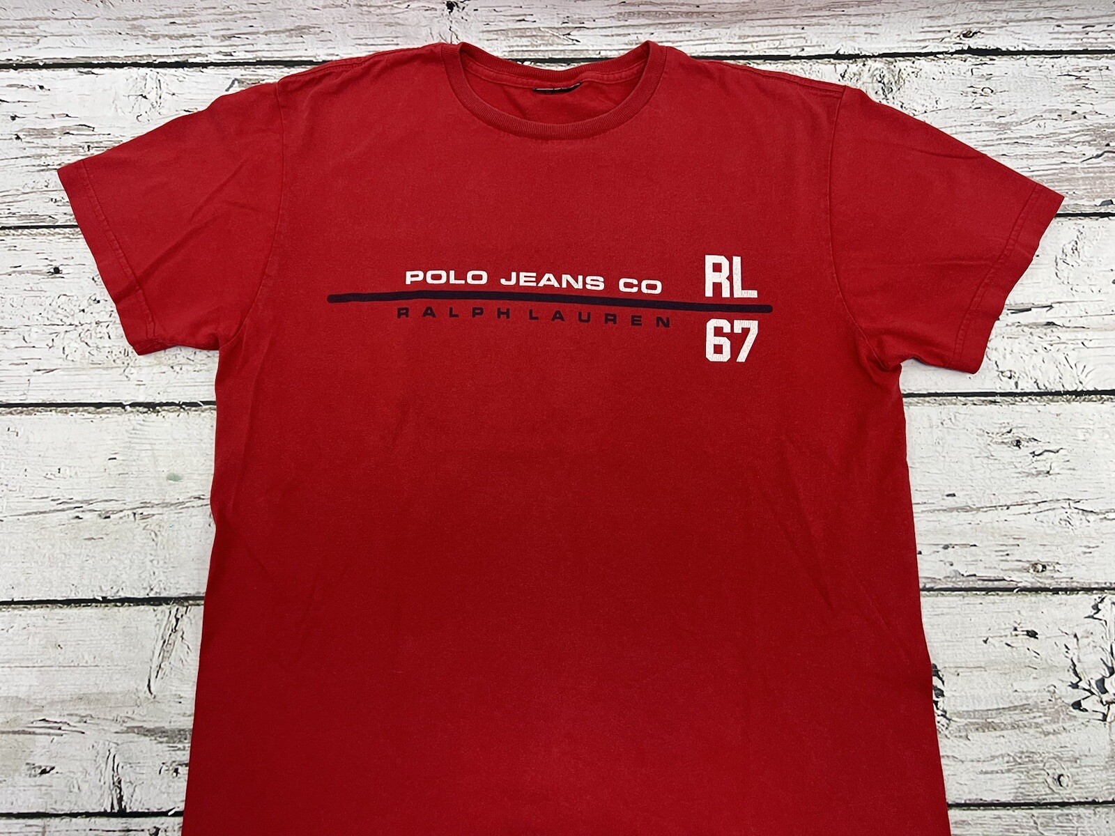 VTG Polo Jeans Co Ralph Lauren RL 67 Men’s Spell Out Red Short Sleeve T-Shirt