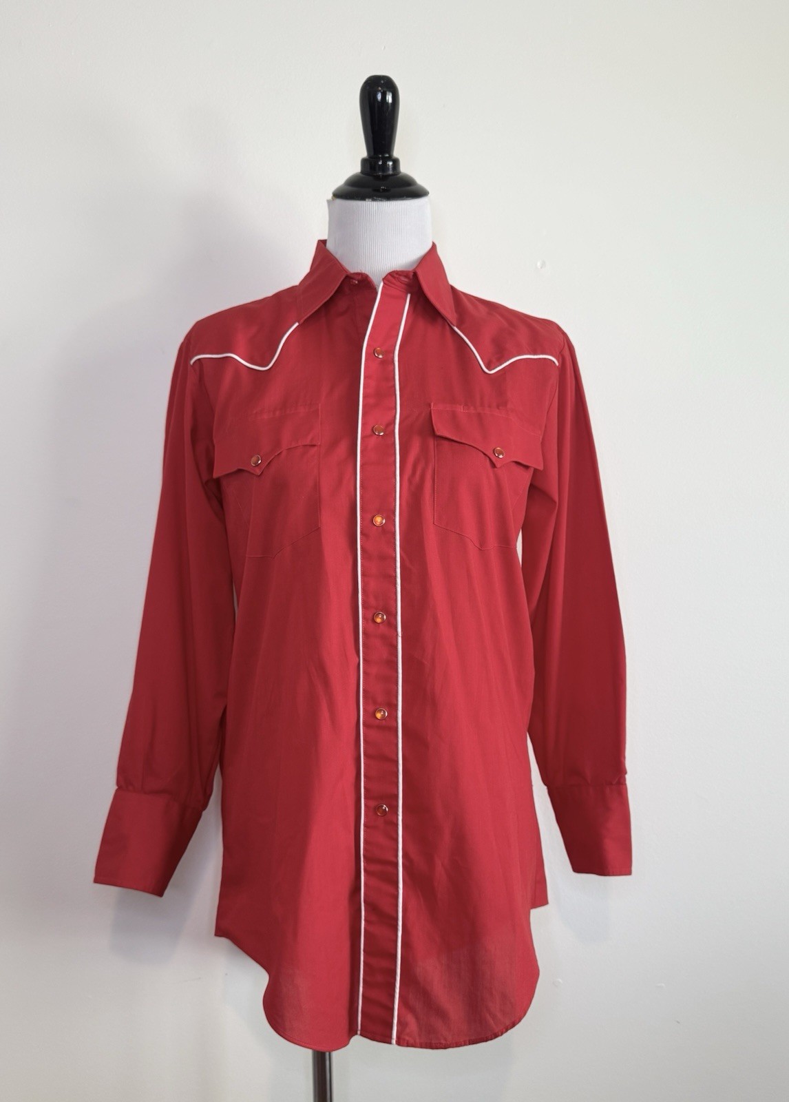 Vtg Silver Spur Red Western Shirt Pearl Snap Rodeo Cowboy Top White Trim