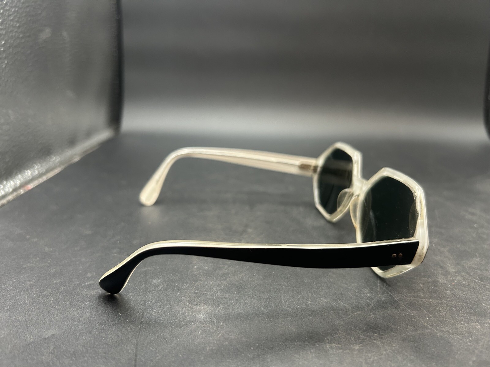Vintage Black & White MCM Retro Ladies Sunglasses Gray Glass Lens Made France