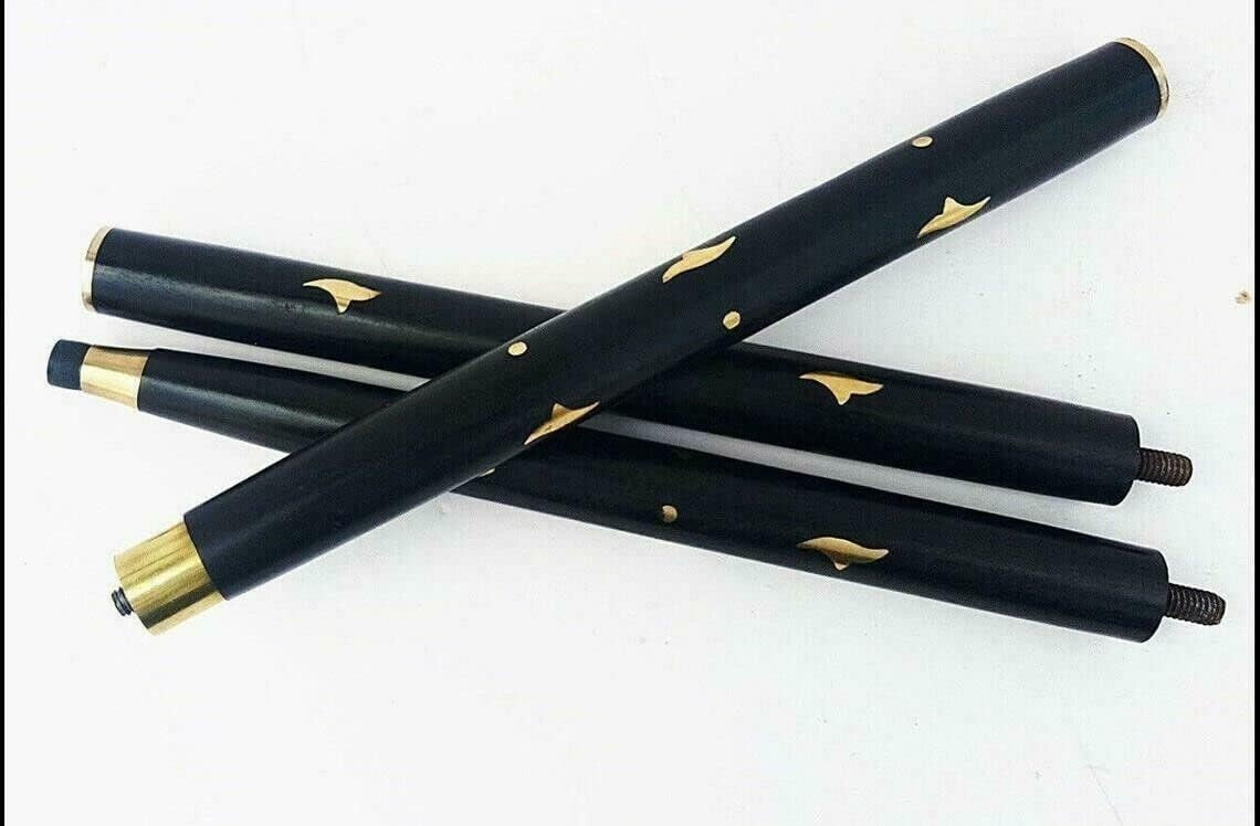 Shiny Brass Finished Antique Horse Head Handle Inlay Black Wooden Walking Stick