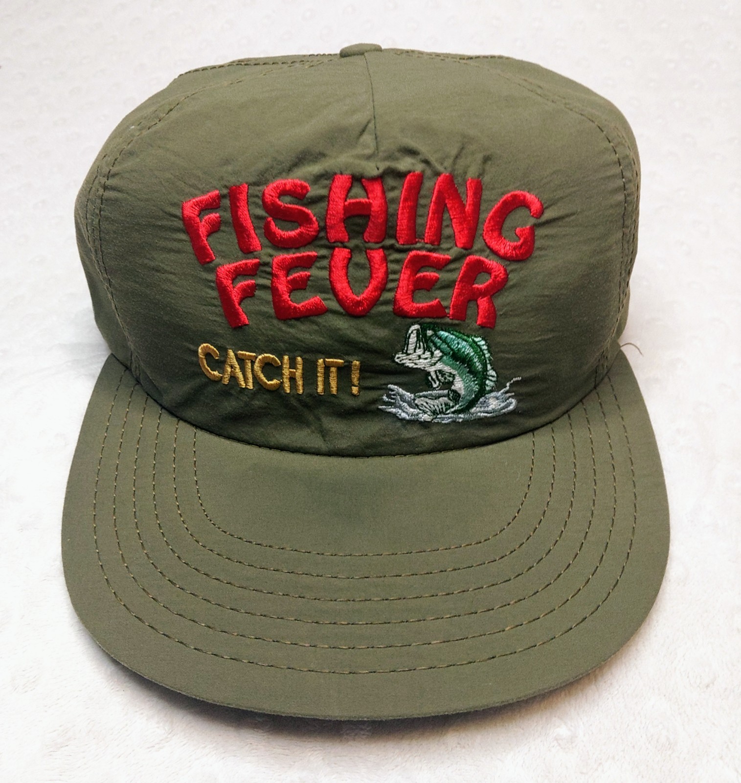 Vintage Fishing Fever Catch It Hat Mens Snapback Cap Olive Green Made in USA