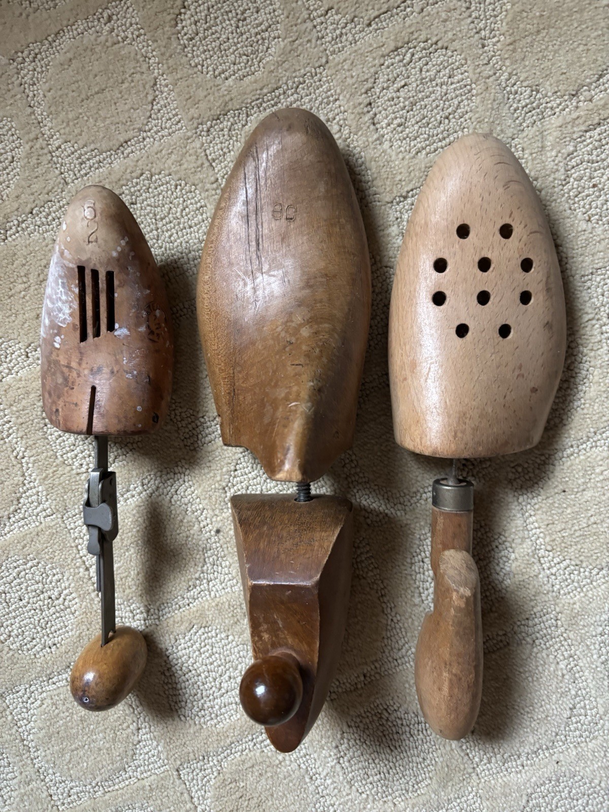 ViNTaGe Wooden Shoe Forms Stretchers LOT of 3 Wood Mold Shapers Cobbler MAN CAVE