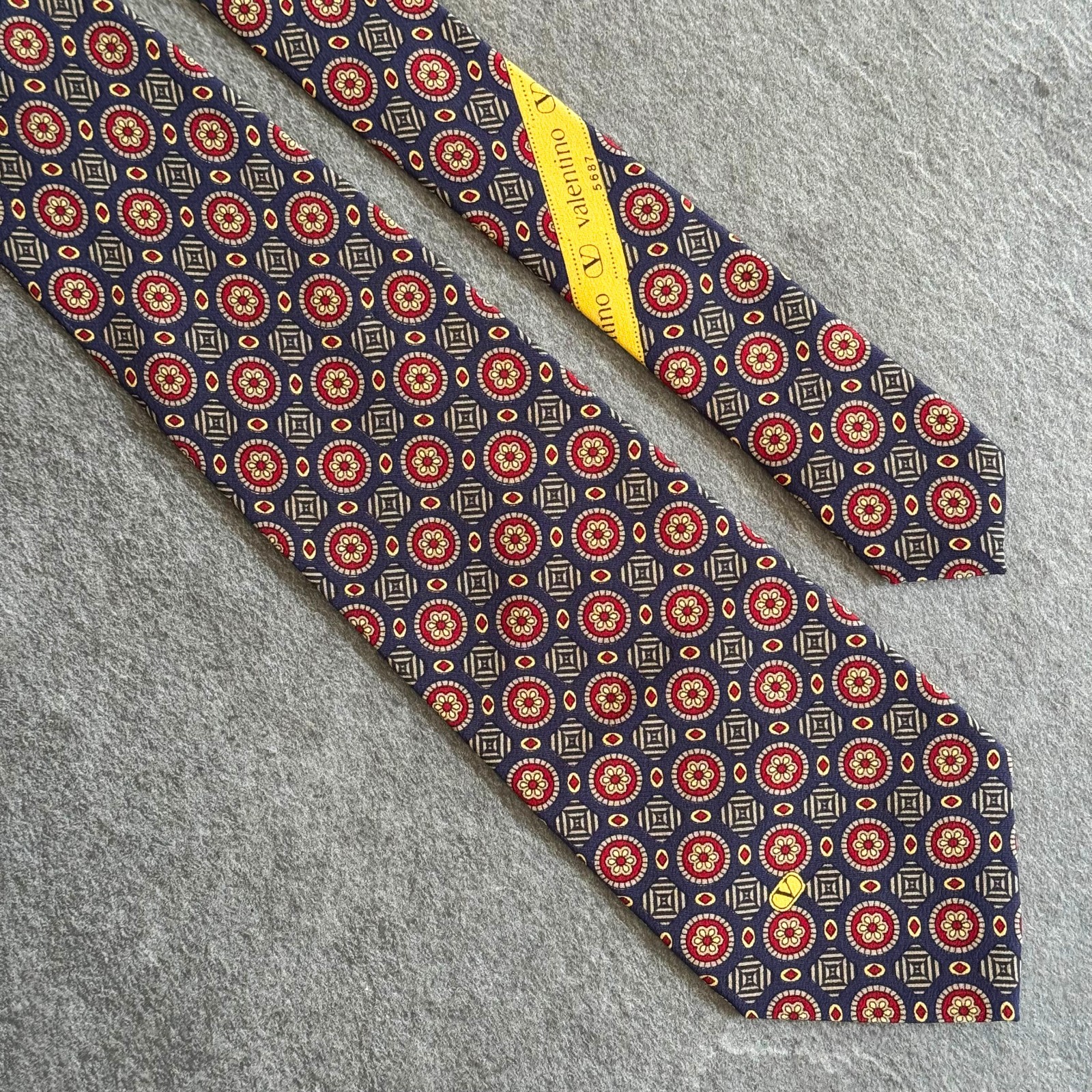 VALENTINO GARAVANI blue silk tie with red circles made in Italy