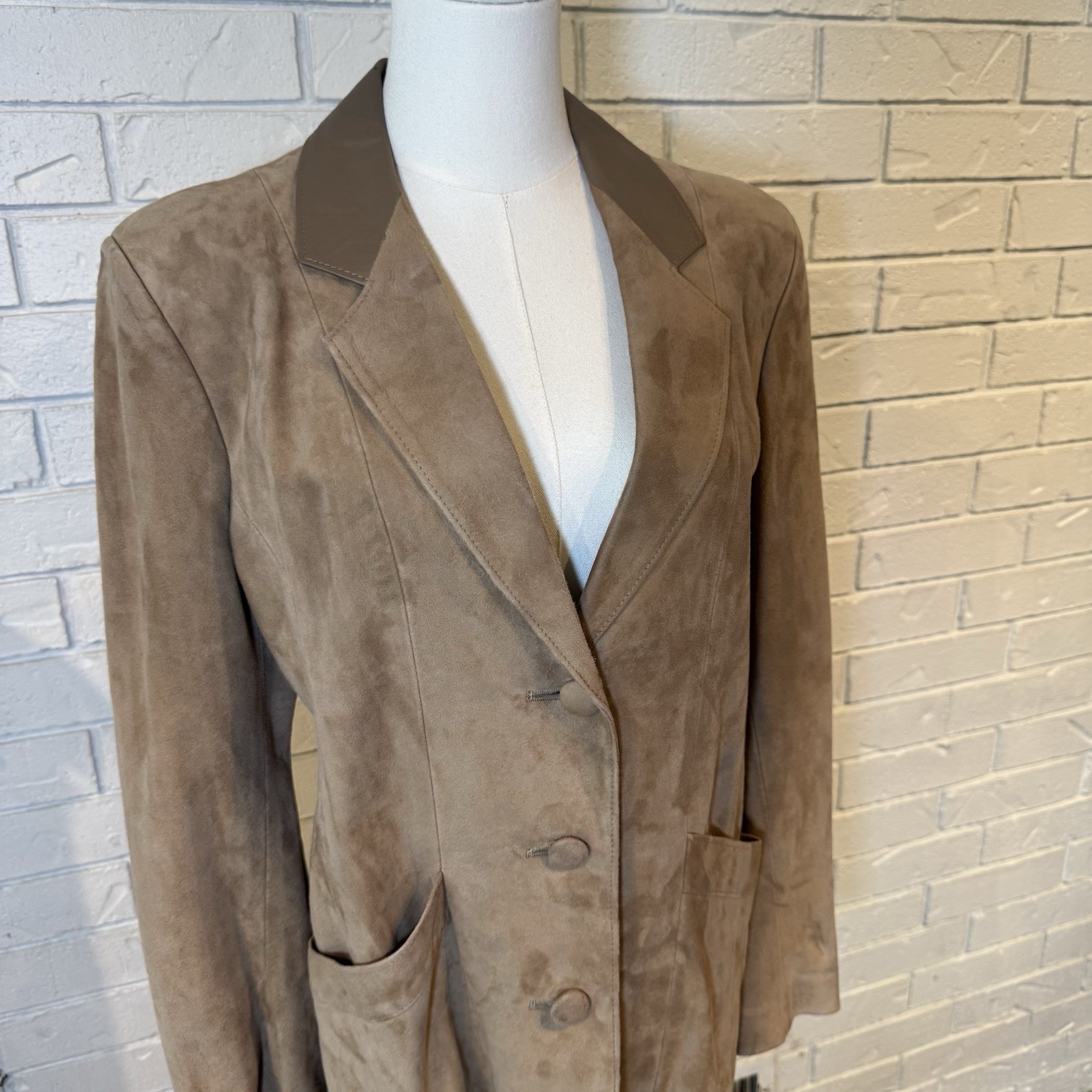 Vintage 80s 90s Skin Things Tan Suede Blazer Jacket Womens 10