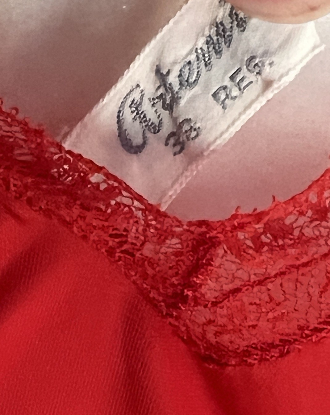 Vintage 50s Artemis Ruched Lace Nightgown Siren Red SZ 38 Med Belted Cap Sleeve
