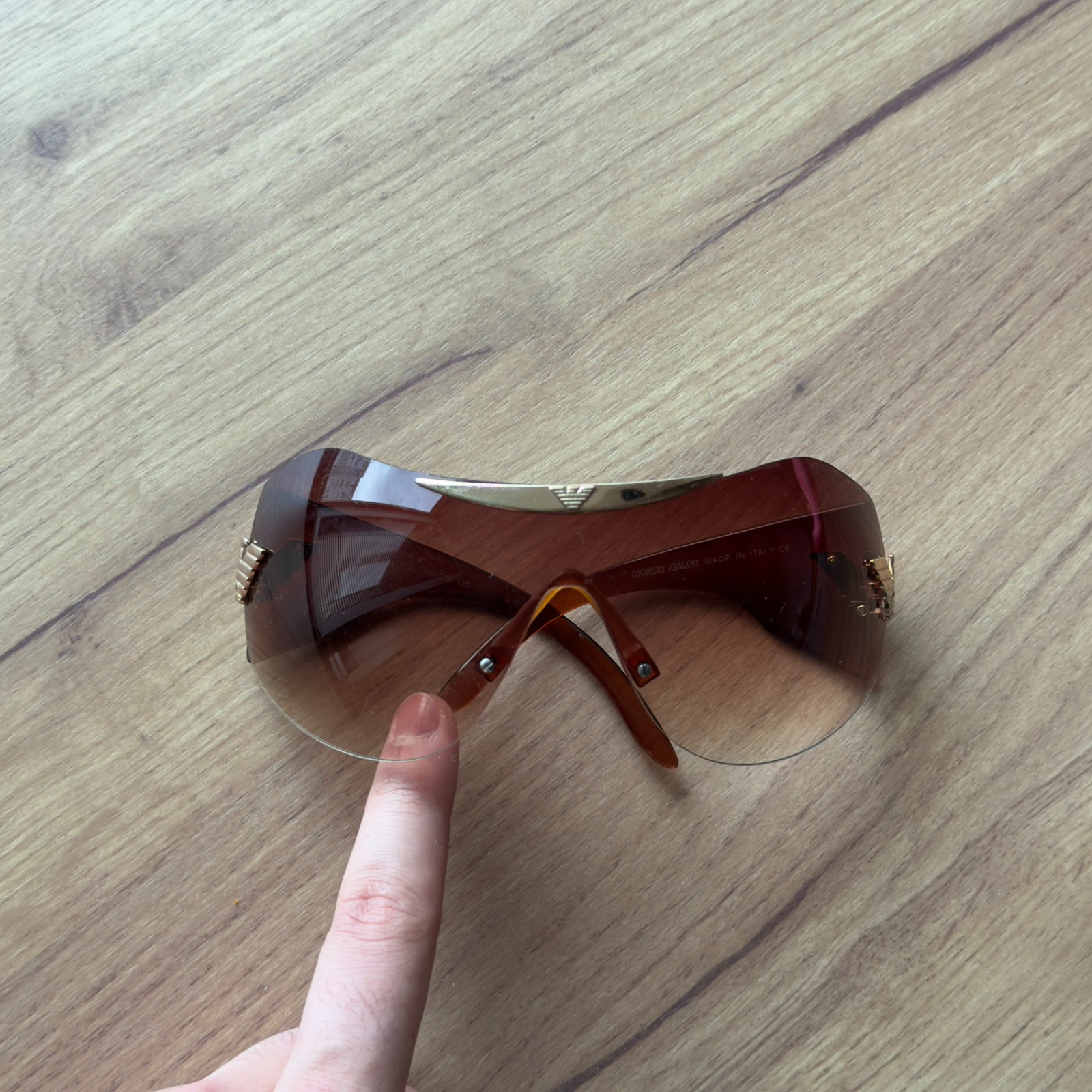 Vintage Giorgio Armani Y2K Shield Sunglasses Brown Gradient F438 C3 Italy Mask