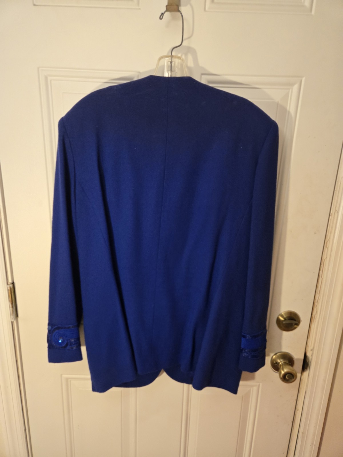 Vintage Nolan Miller Size 18 100% Wool Blue Blazer With Sequens Hong Kong