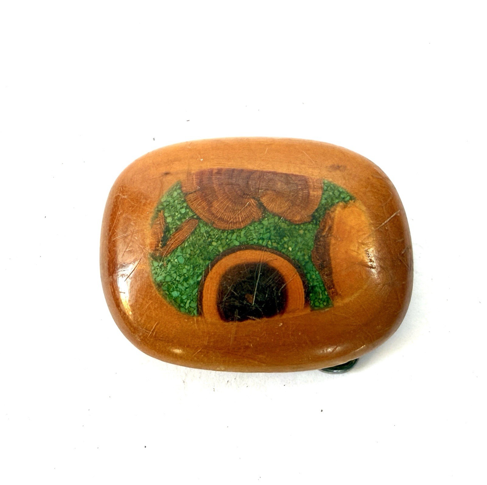 Vintage 1970s Bill Boggs H Triplet Crushed Turquoise Wood Art Belt Buckle Wow