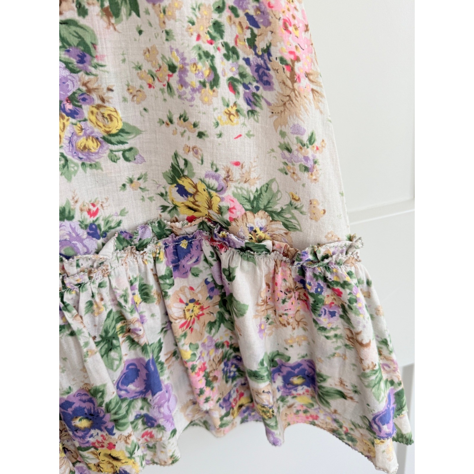 Rare Vintage Forever 21 100% Cotton Beige Floral Ruffled Tank Top Size Medium