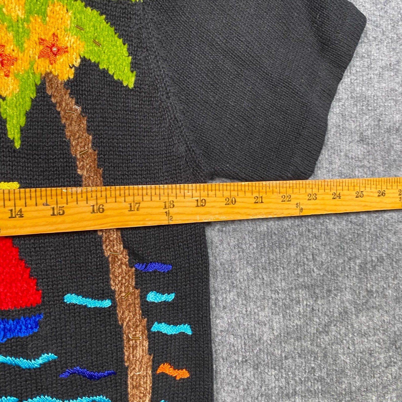 Victoria Harbour Vintage Black Tropical Beach Knit Sweater Short Sleeve Beaded M