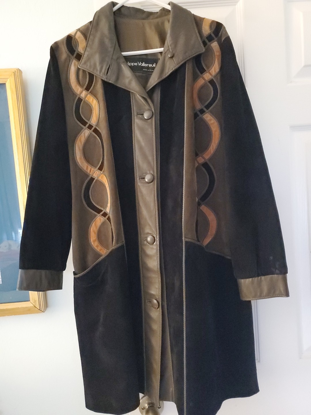 Philippe Vallereuil Vintage 80’s Black Leather Coat Black Brown France Hippy