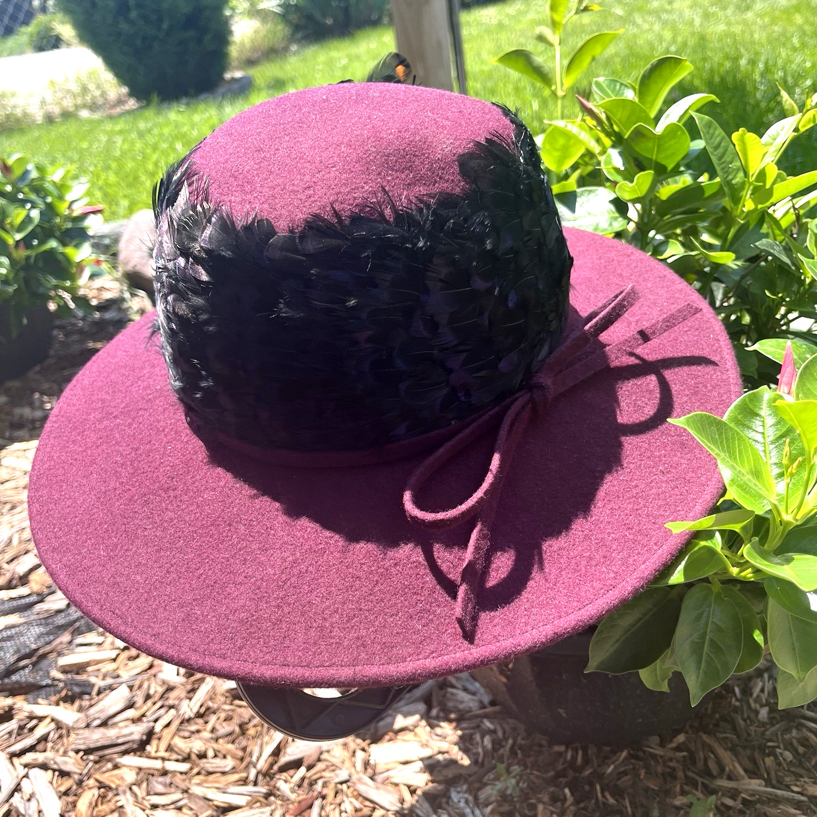Vtg Michael Howard Wool Church Hat Joe Bill Miller Elegant Purple Glam Feathers