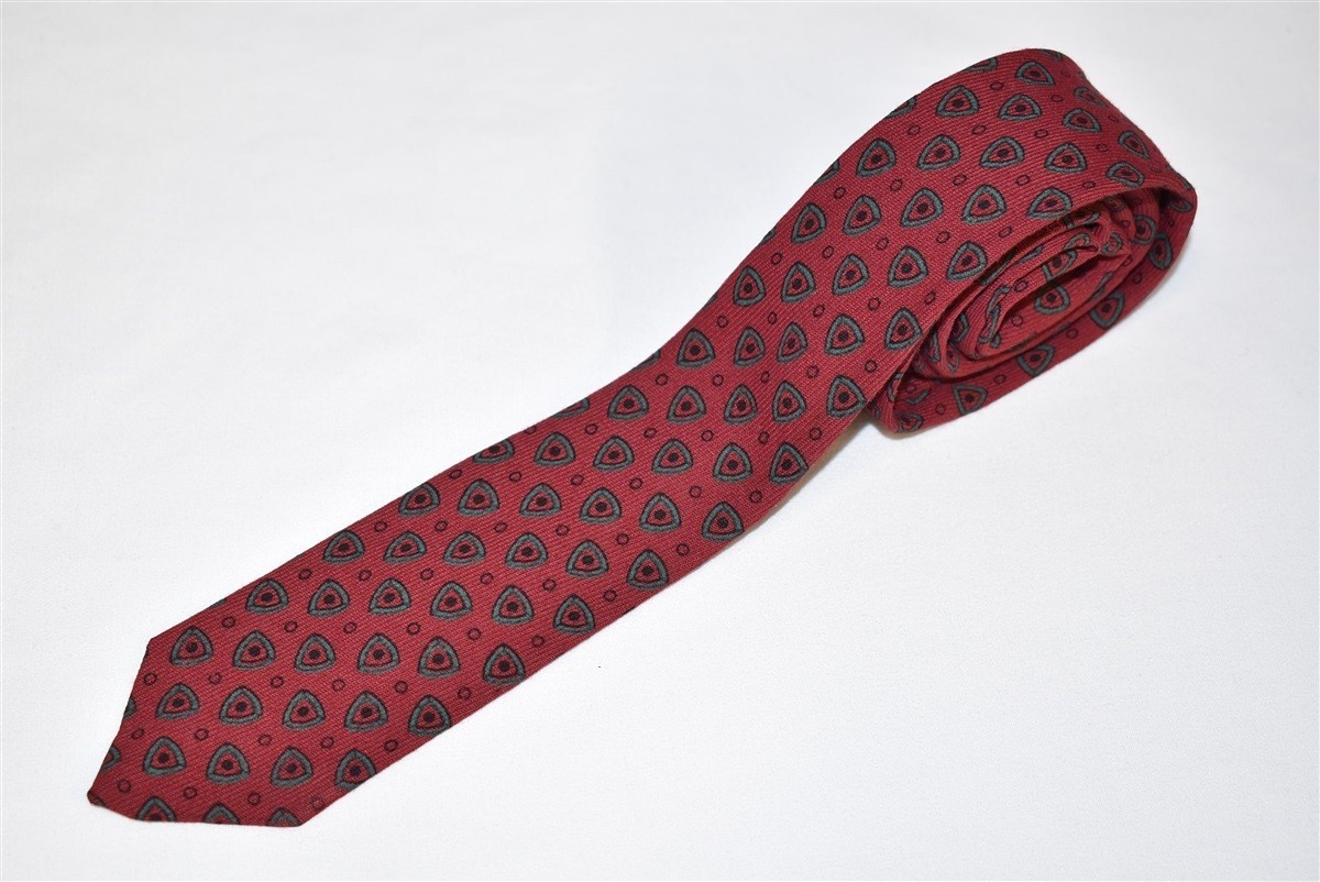vintage 50s IVY TONES RED GREEN TRIANGLE CIRCLE MOTIF MEN’S SKINNY NECK TIE
