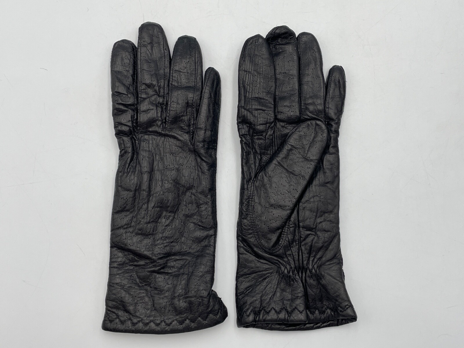 Vintage 1960s Womens Soft Leather Gloves Pin Prick Design 9 1/4”X 3 1/8”