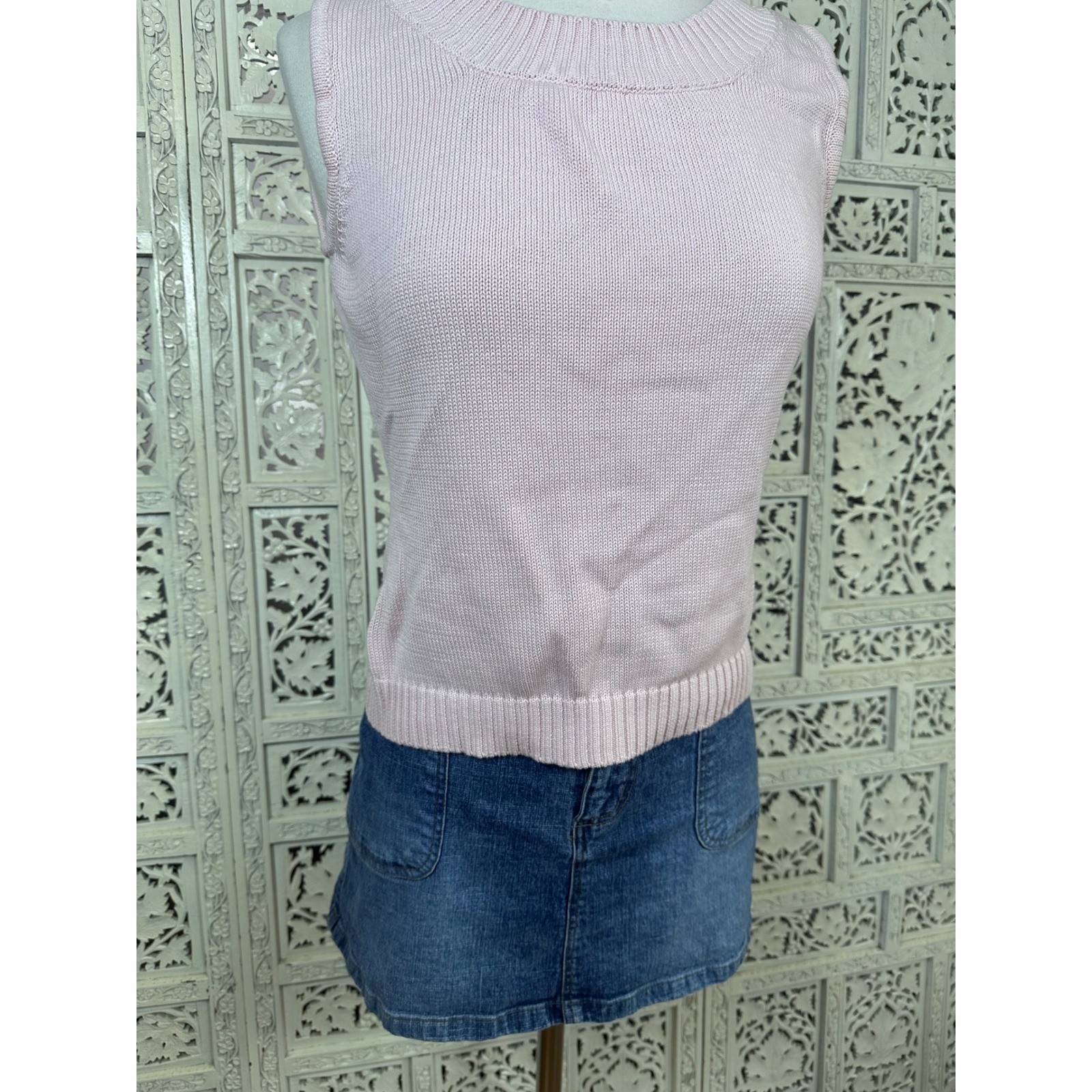 Vtg Etcetera Light Baby Pink Silk Cotton Blend Sleeveless Sweater Vest Sz Small