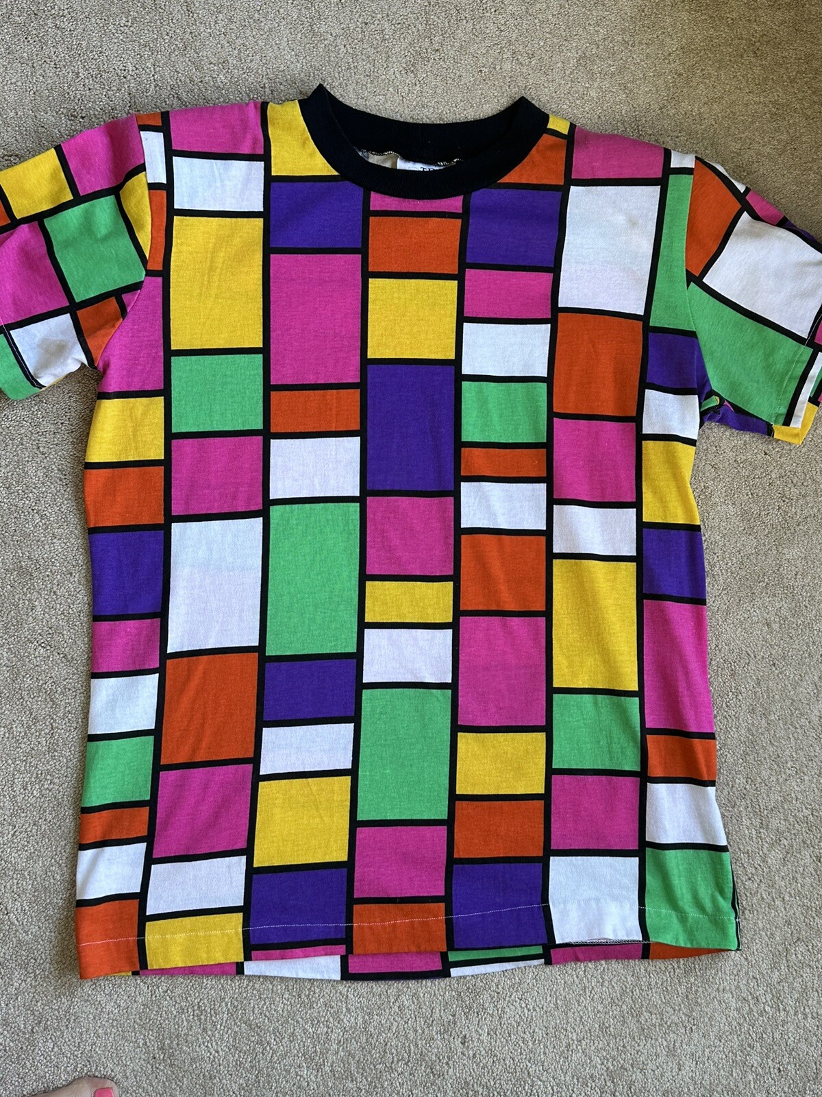 Vintage Color Block Shirt Pullover Geometric Shoulder Pads T Shirt sz Medium