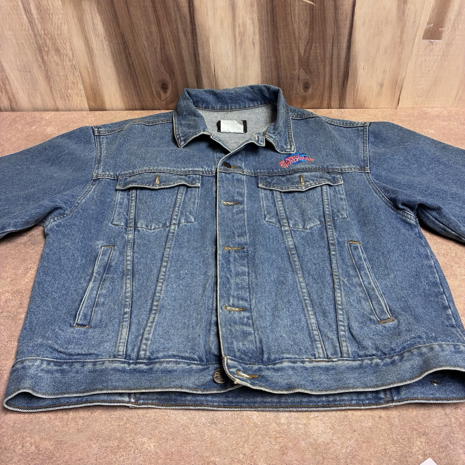 Vtg Planet Hollywood Orlando Embroidered Denim Jean Jacket Large