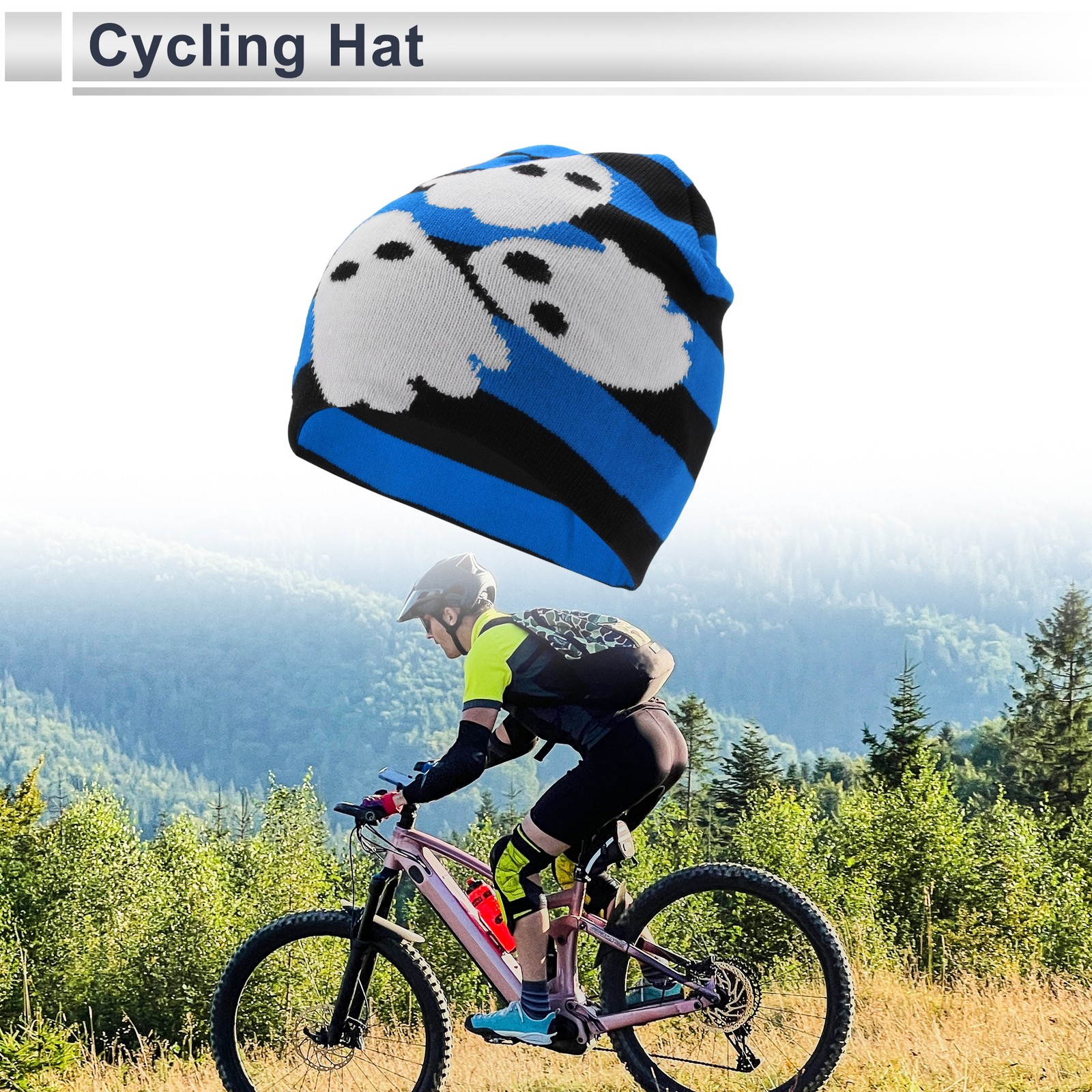 Cycling Hat Warm Comfortable White Five Pattern Black 7.87″x8.66″ 1 Pcs