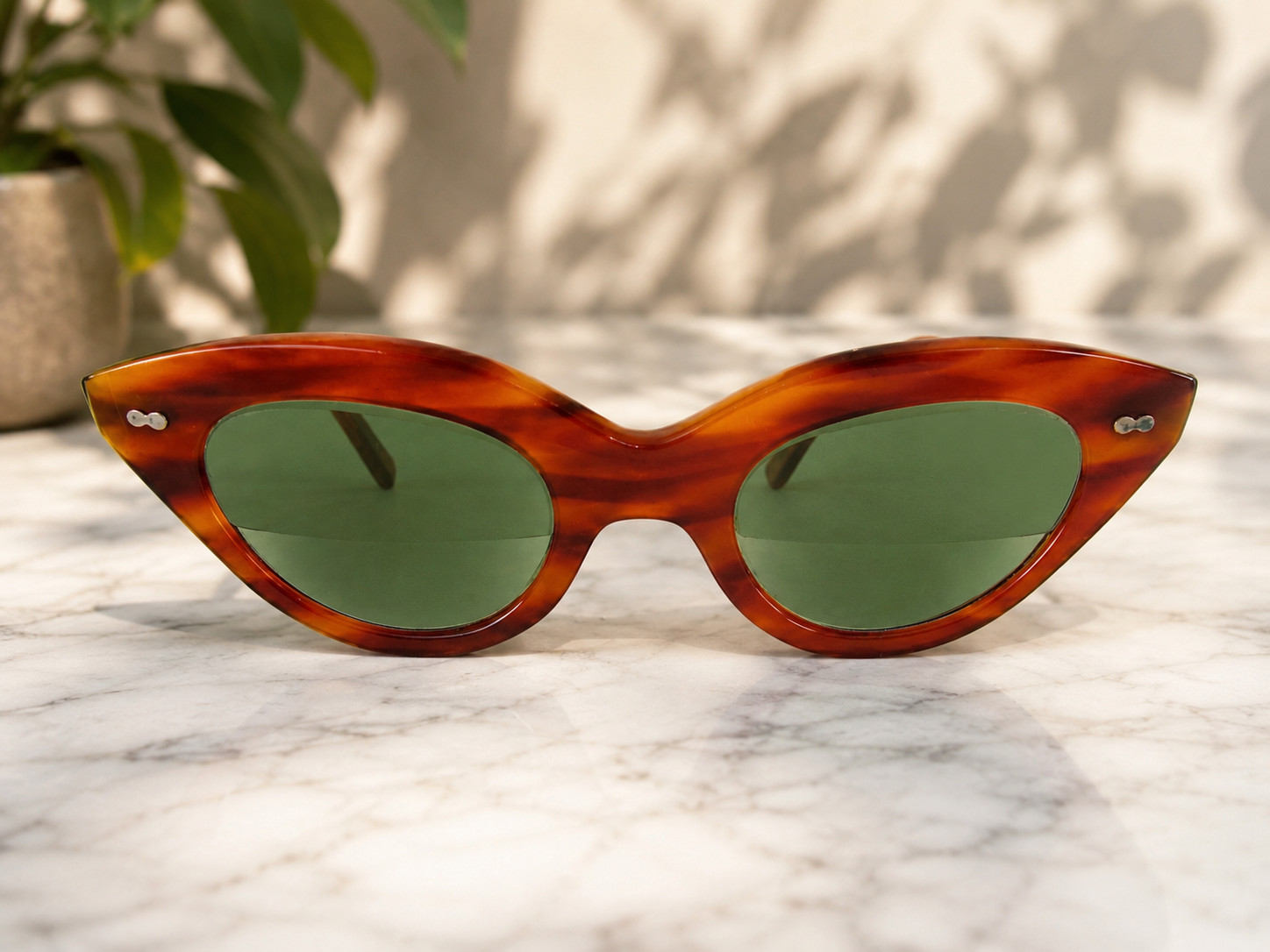 Vintage Bakelite Cat Eye Glasses Frame 1950s Amber Tortoise Green Lenses READ