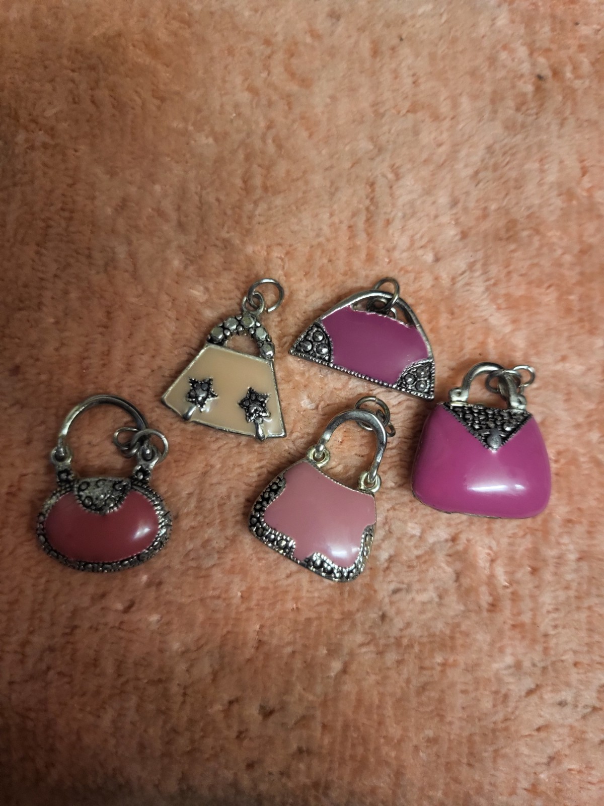 Lot of 4 Mini Enamel Purse Charms