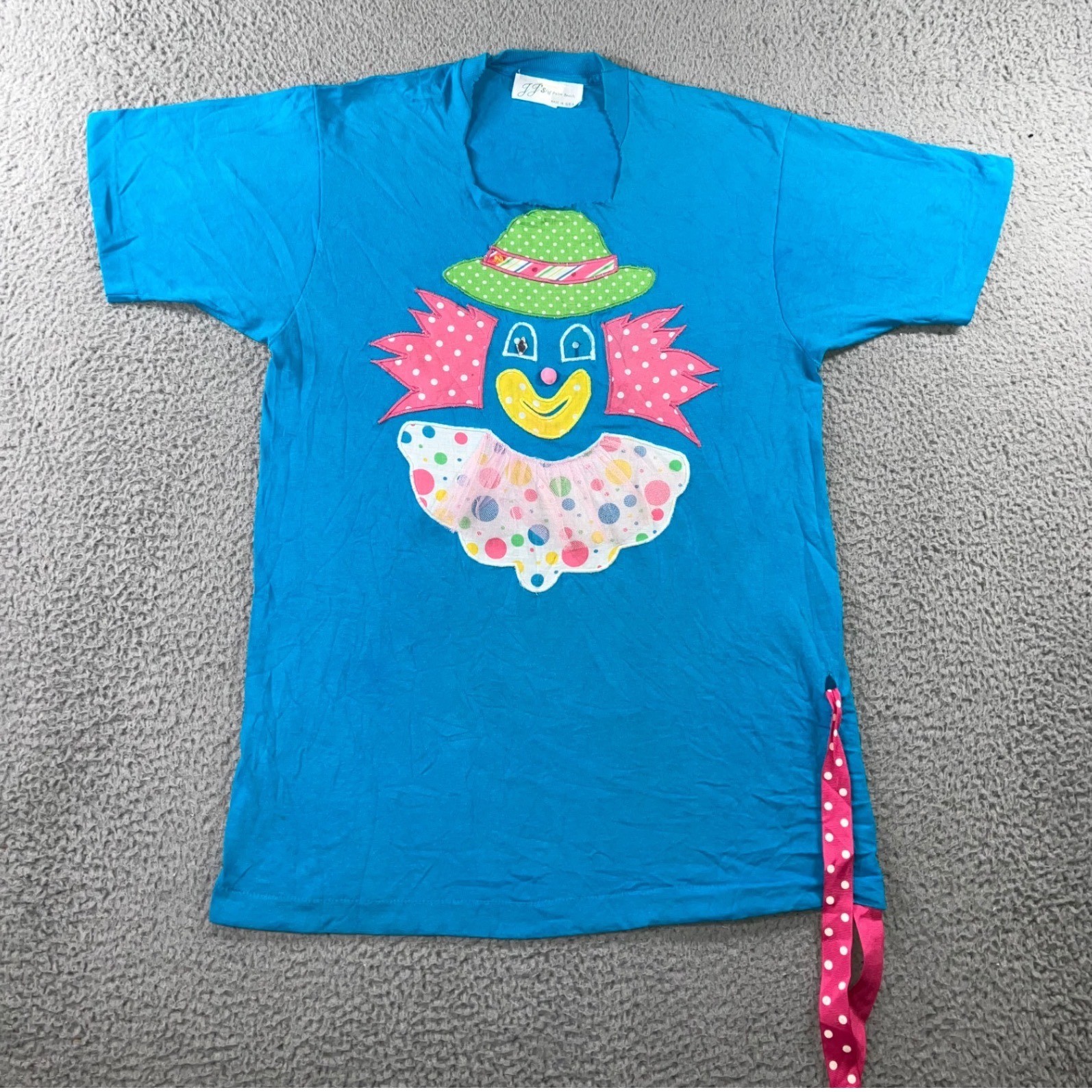 Vtg Clown Kidcore T Shirt M Applique Polka Dot Ribbon Tie Funky Pop Art Unisex