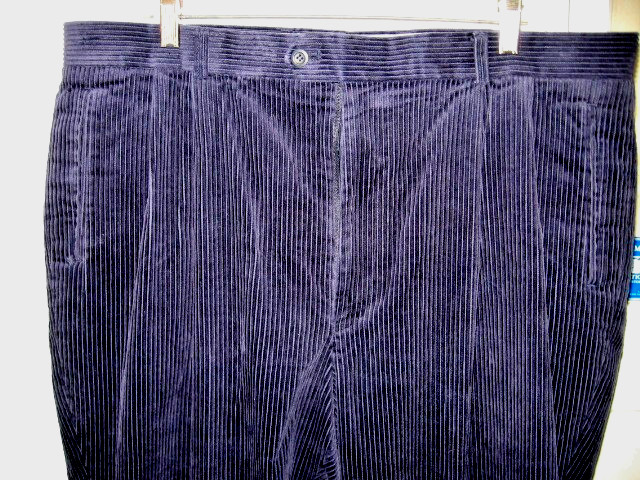VINTAGE ALLEN SOLLY WIDE WALE NAVY BLUE CORDUROY PANTS – PLEATED – CUFFS – 40/30
