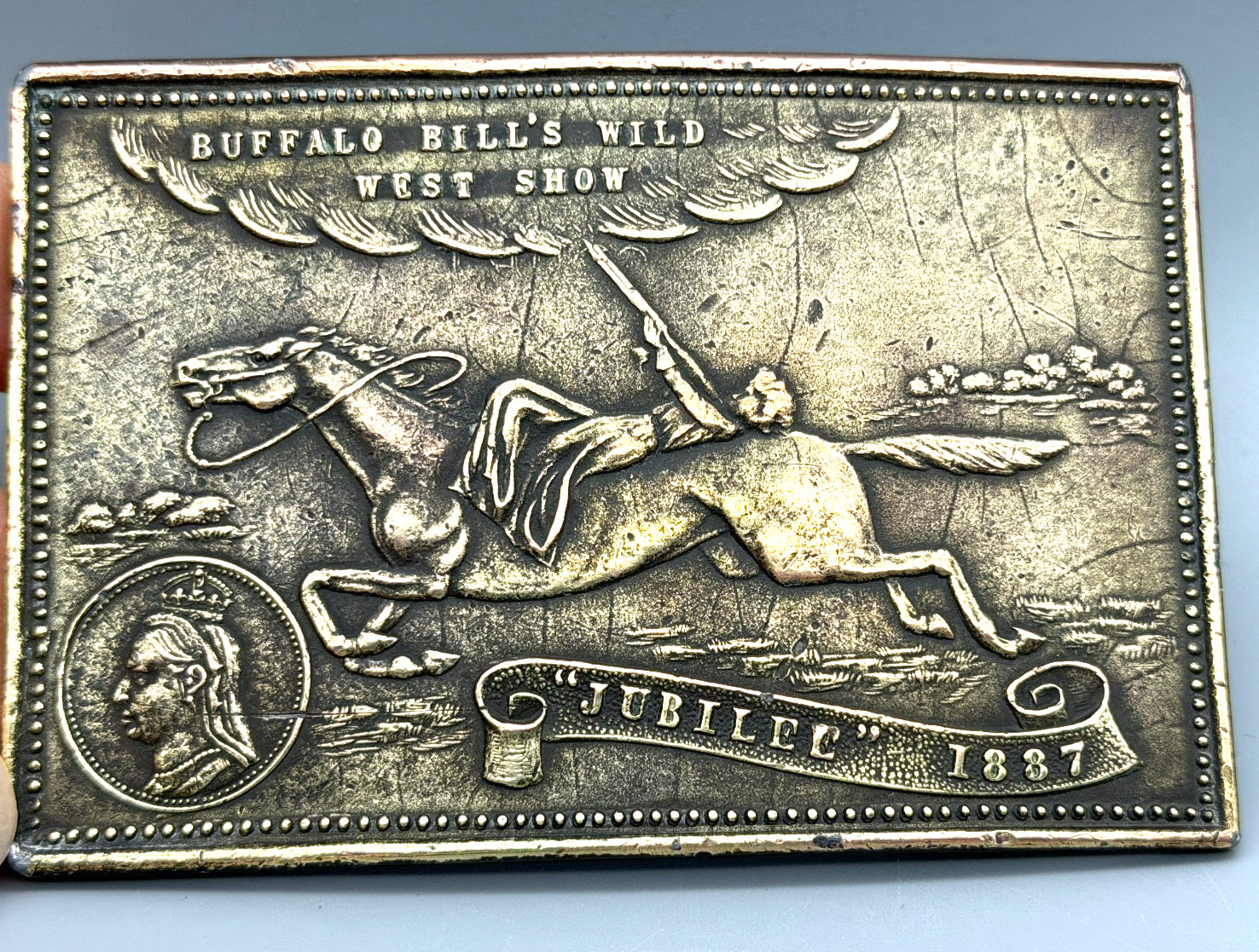 Bergamot Brass Works Buffalo Bill’s Wild West Show Jubilee 1887 Buckle -1970s