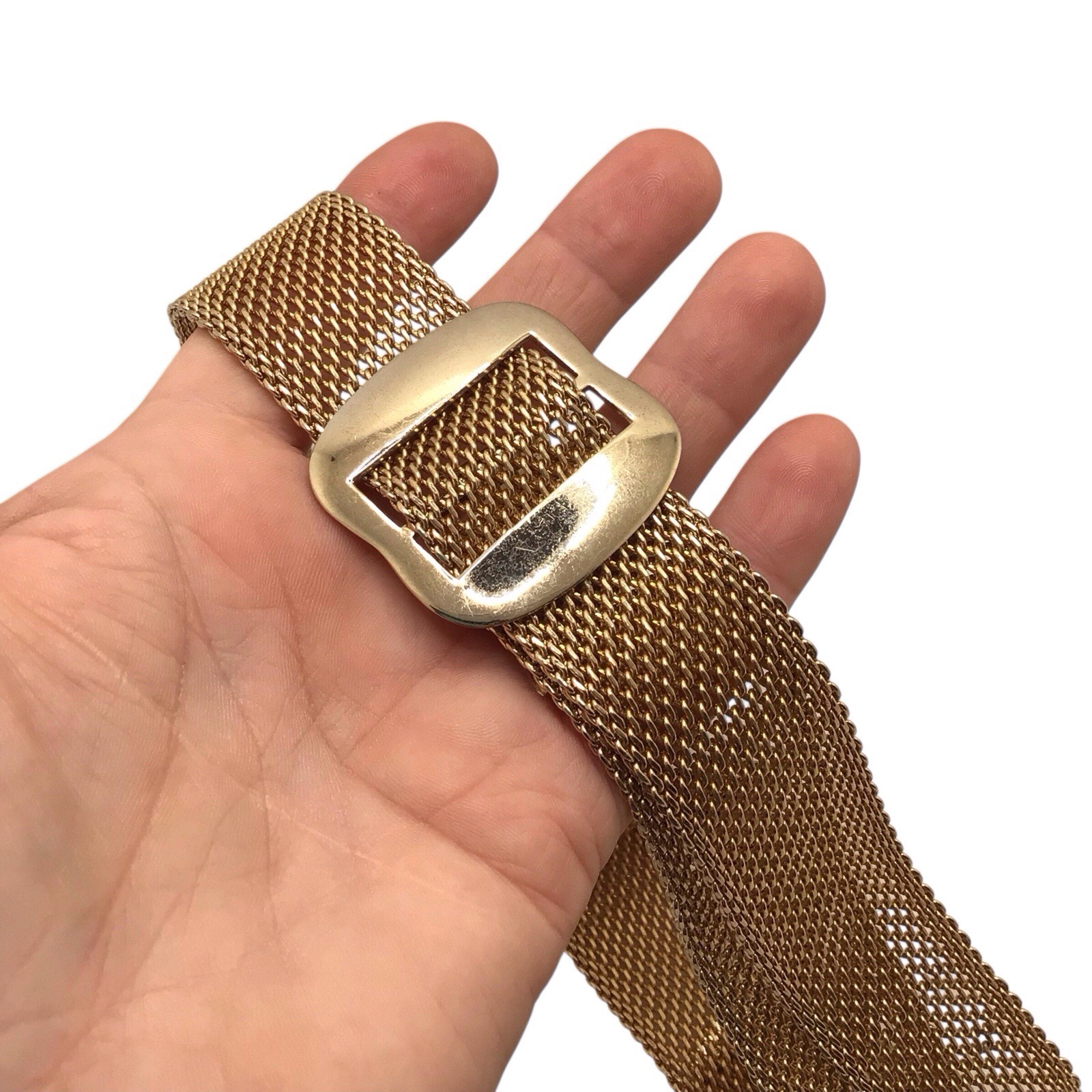 Vintage Sarah Coventry Gold Tone Mesh Belt 36” Chainmail Buckle Retro 1” Wide