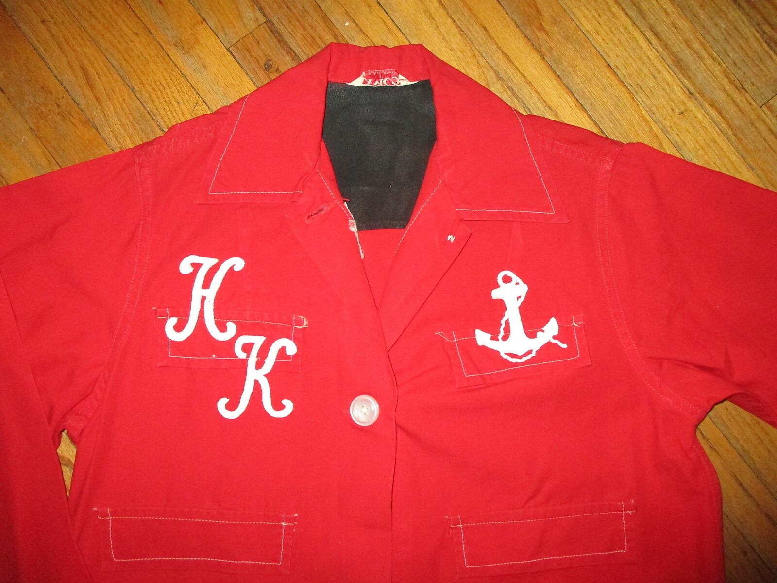 vtg AMCO CAPTAINS SHIRT Anchor Nautical Boating Contrast Stitching HK Red SMALL