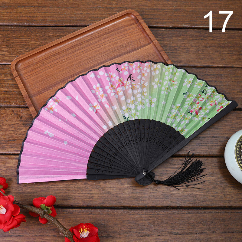 Folding Fan Chinese Style Silk Bamboo Hand Held Fans Dance Party Wedding Favors